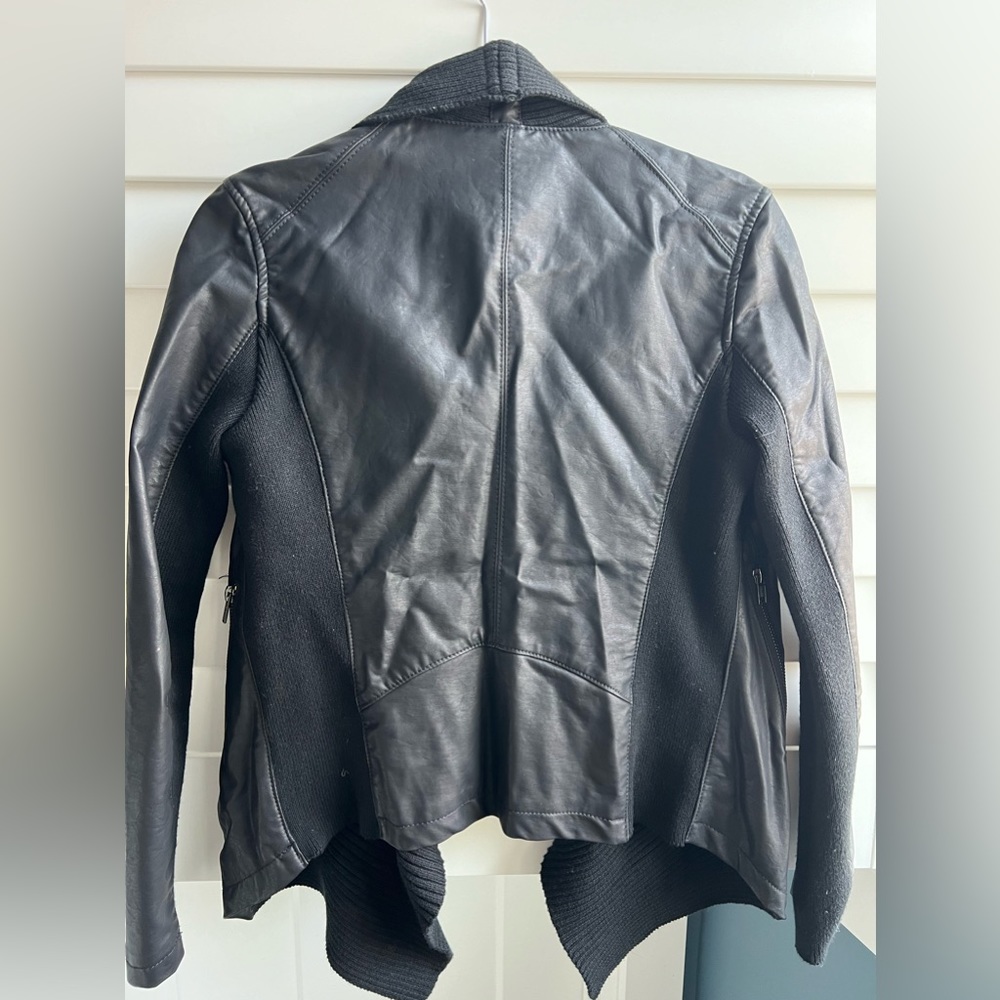 Black Leather Open Front Jacket - image 3